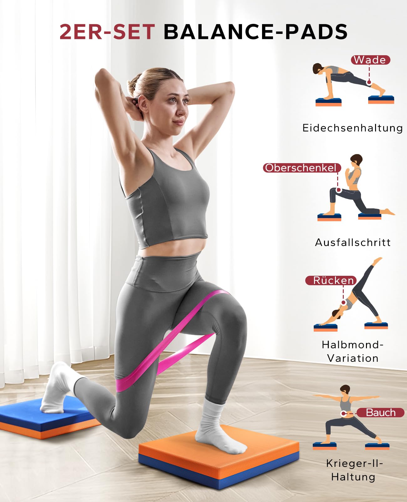 HAPBEAR Balance Pad, 40x33cm/50×40cm rutschfest Balance-Kissen,6cm Dickes Gleichgewichtskissen für Gleichgewicht, Stabilitätstraining, Physiotherapie & Fitness-Kissen,inkl Resistance Band