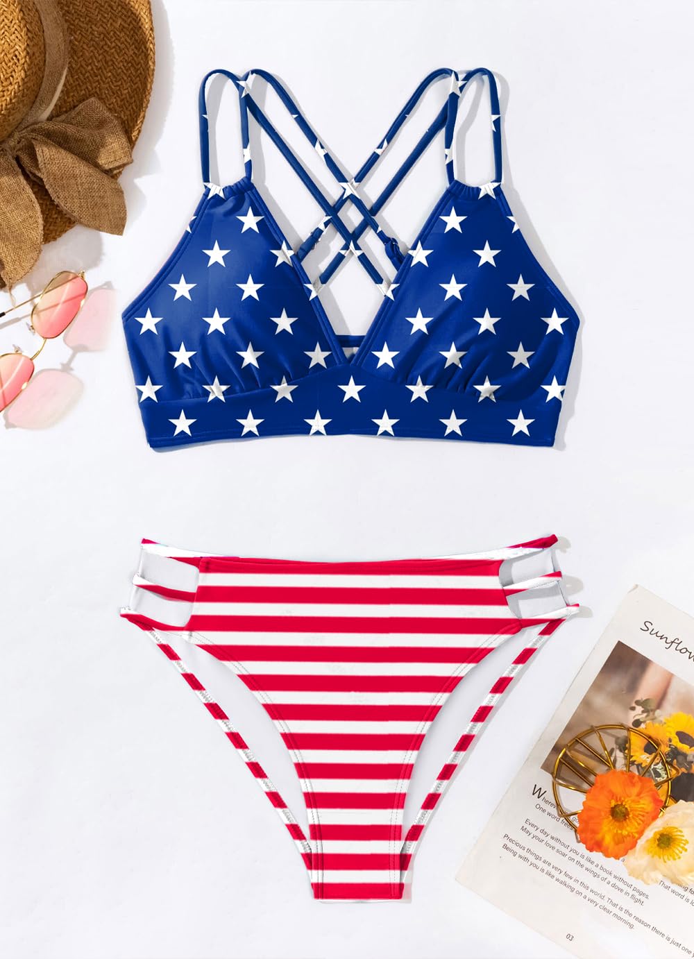 Tainehs Bikini da donna push-up con scollo a V incrociato sulla schiena due pezzi costume da bagno