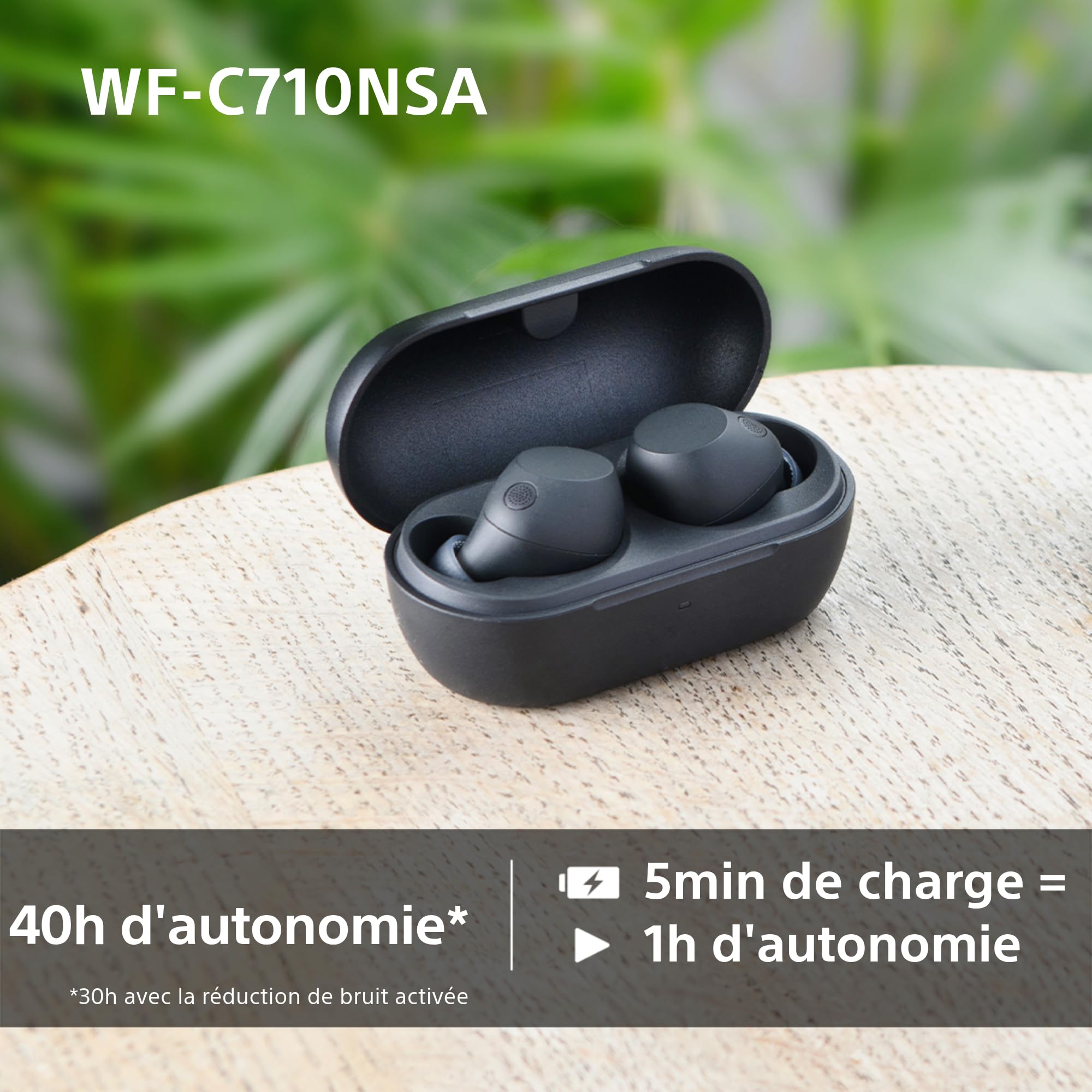 Sony WF-C710NSA - Écouteurs sans Fil à réduction de Bruit, écouteurs légers, Commandes tactiles, Connexion multipoint, IPX4, jusqu'à 40 HR de Pile, Charge Rapide, iOS et Android - Noir