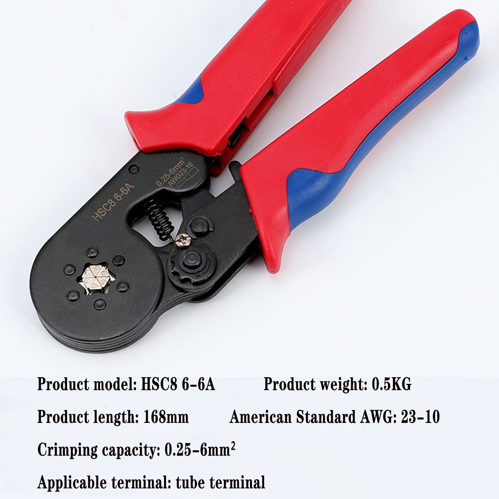 Herramienta de crimpado de alambre de ratchat autoajustable Alicates de crimpado HSC8 6-6A 0.25-6 mm² (23-10 AWG) Herramienta de crimpado de férulas para conectores de férulas de alambre