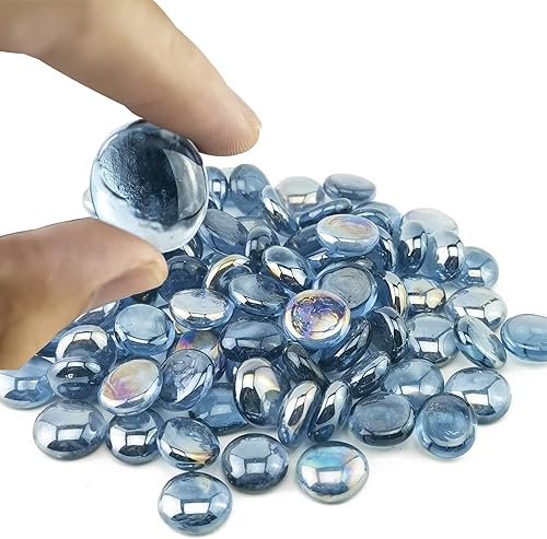 Miniatura 4 de HappyFiller Canicas de vidrio planas, gemas grises y azules, 1 libra, aproximadamente 100 piezas, relleno de 0.3 L, vol. Piedras de acuario, cuentas