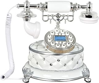 AWJ Push-Button Retro Landline Corded Telephone with LCD Display & Redial Button, Vintage Telephone Decor Ornament for Home Hotels Decor