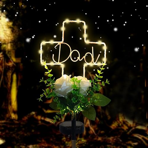 Miniatura 11 de Lmtocs Decoraciones de tumbas solares con cruz para un ser querido en el cementerio, regalos conmemorativos de condolencias por la pérdida de un ser