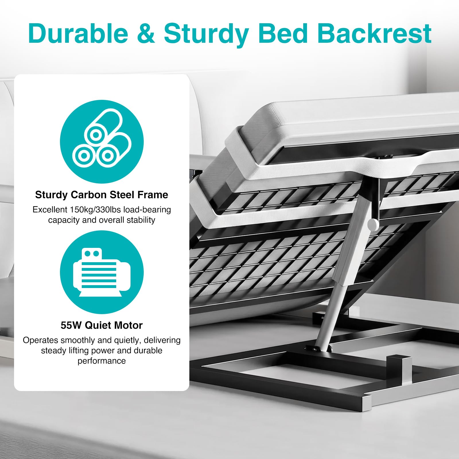 Respaldo eléctrico ajustable en 2-80°, hasta 300 kg, 120 x 82 cm, respaldo eléctrico elevable, ayuda eléctrica para cama con reposabrazos plegable para personas mayores/embarazadas