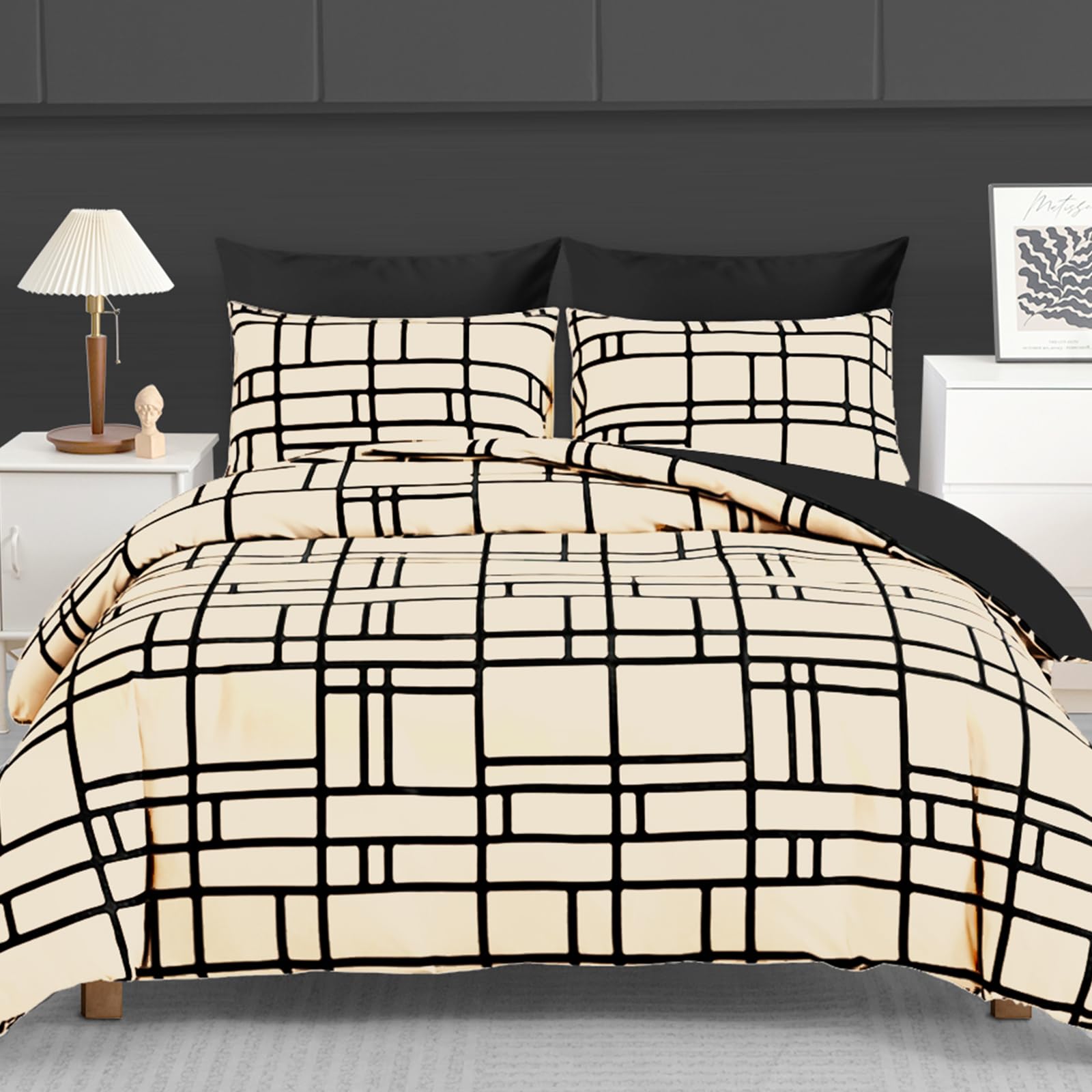 Pamposh 3 Pcs Single Duvet Cover Set with Matching Black Single Fitted Sheet 40 cm Extra Deep Pocket - UltraSoft Breathable Premium Microfibre Reversible Quilt Cover Bedding Set For All Seasons — view 85