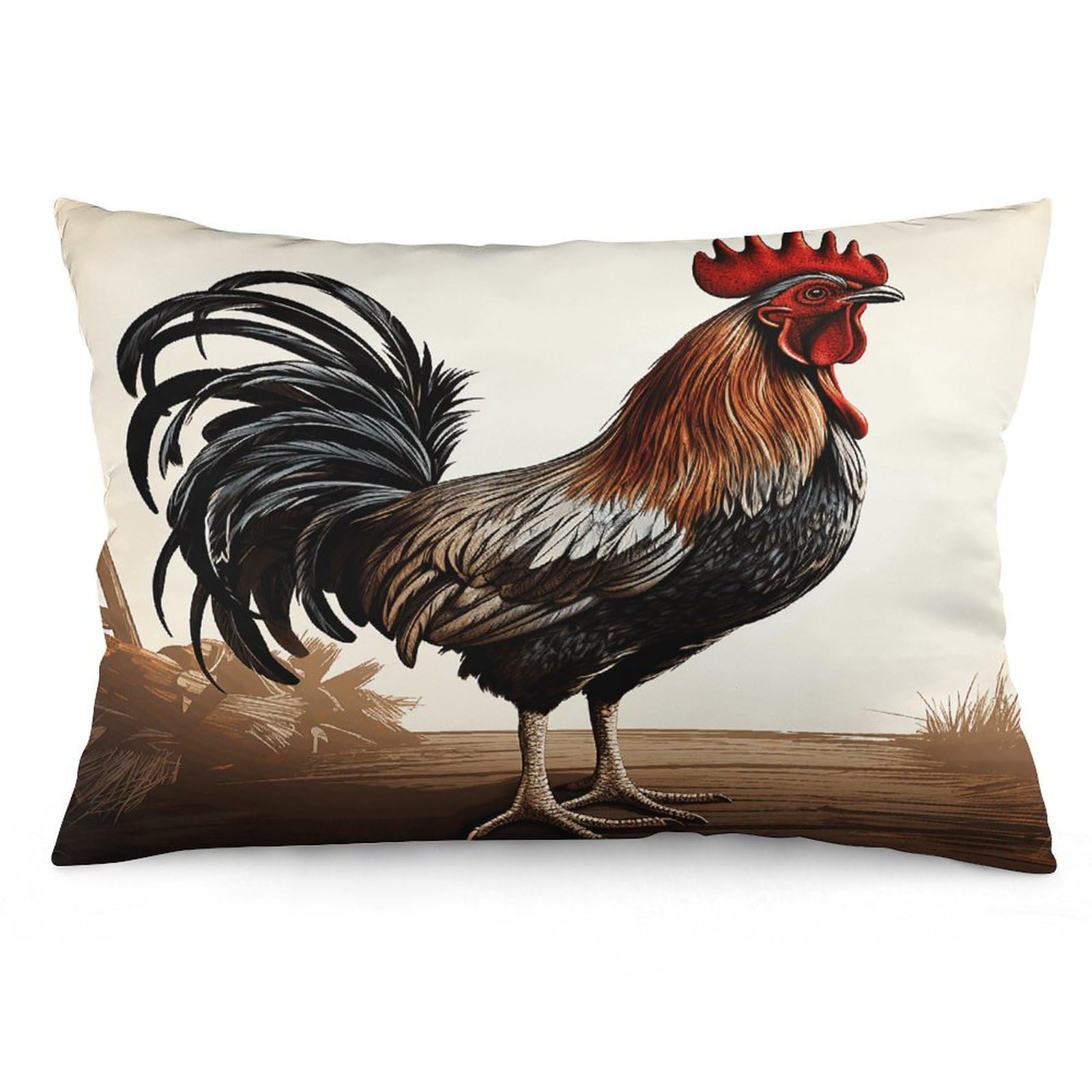 Rooster Throw Pillow Cover Soft Lumbar Pillow Covers with Zipper Breathable Rectangular Cushion Case Polyester Pillow Case Decorative Body Pillow Cover for Couch Bed