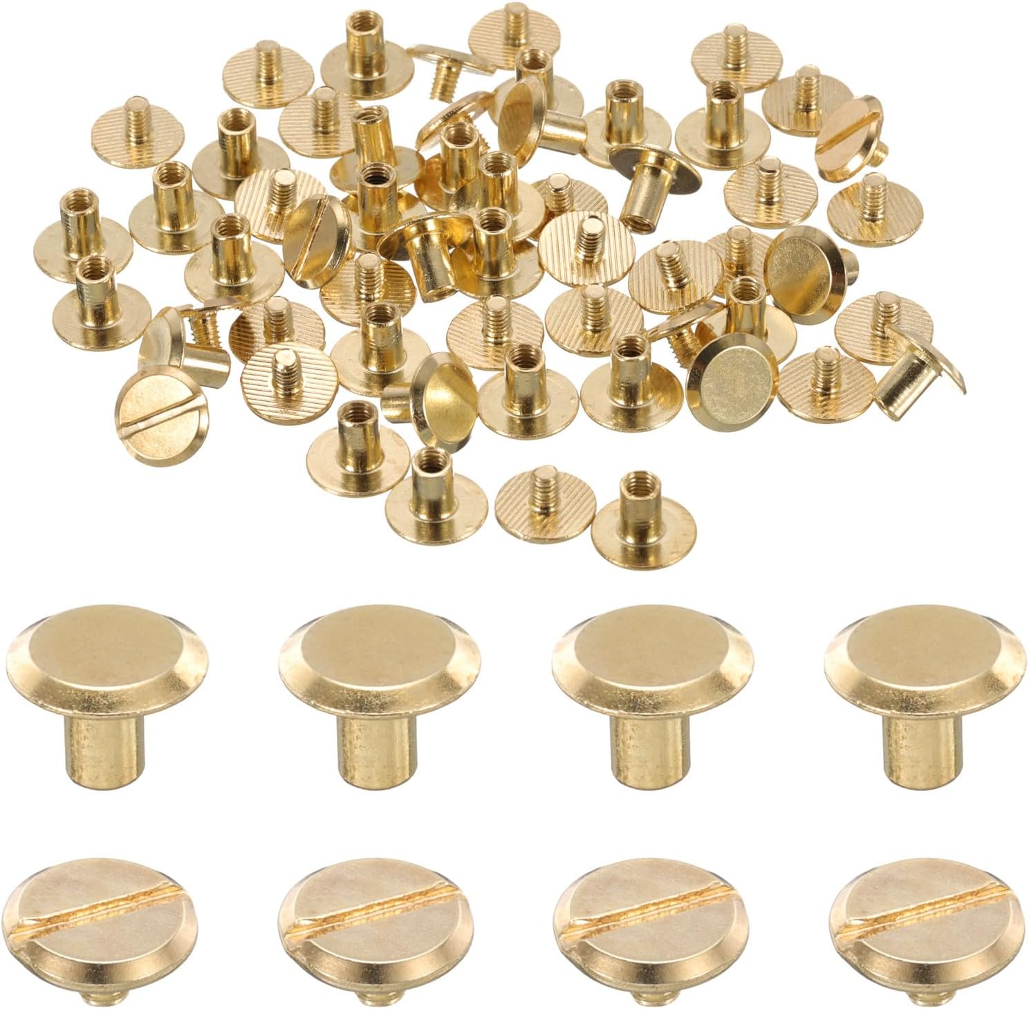 30set M4 x 6mm Chicago Screw Metal Slotted Head Binding Screws Post Nail Rivet Stud Screw Rivets for DIY Leather Belt Bag Craft Bookbinding, Gold Tone