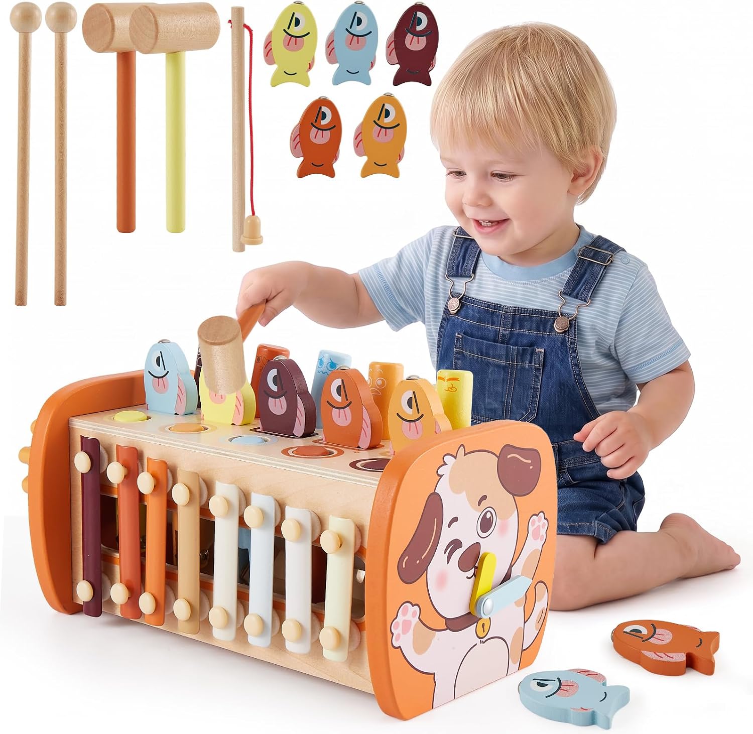 HYAKIDS Wooden Montessori Toys for 1+ Year Old, Hammering Pounding