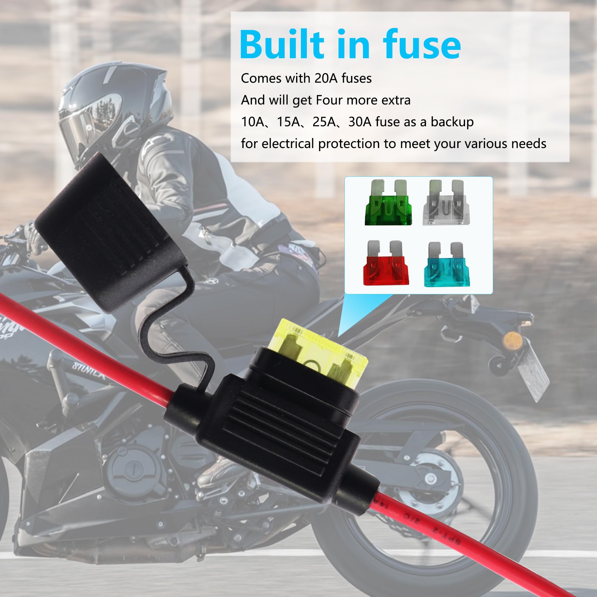 Cavo con clip a coccodrillo per accendisigari femmina con interruttore, 14 AWG, 12 V-24 V, cavo di avviamento con clip a coccodrillo con fusibile da 20 A, per auto, tosaerba, inverter (3 m