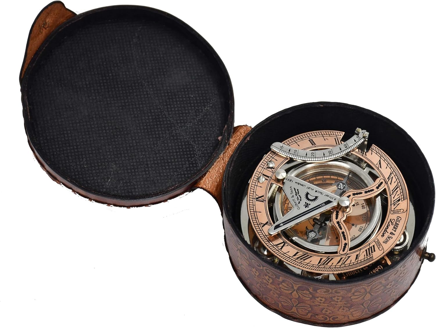 Boussole à cadran solaire en laiton antique et cuivre, réplique de montre, boîte cadeau