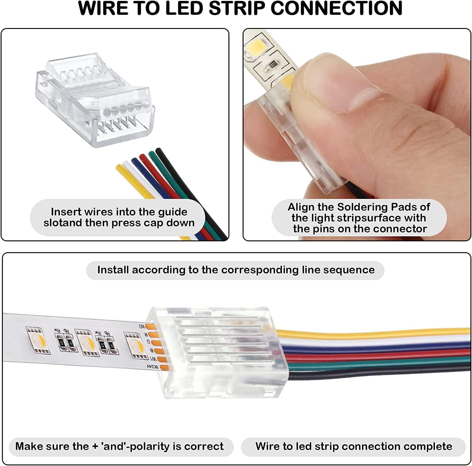 12mm 6-pin wide LED strip connector solderless, 20pcs, 6 wires, for waterproof or non-waterproof LED strip light - Image 4