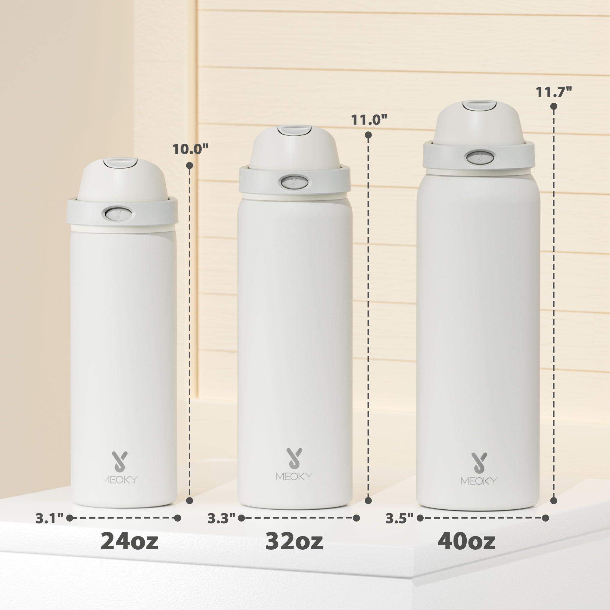 950ml Metal Water Bottle for Gym: Meoky Insulated Stainless Steel Water Bottle with 2-in-1 Lid, Leak Proof, Cold for 24 Hours - Image 3