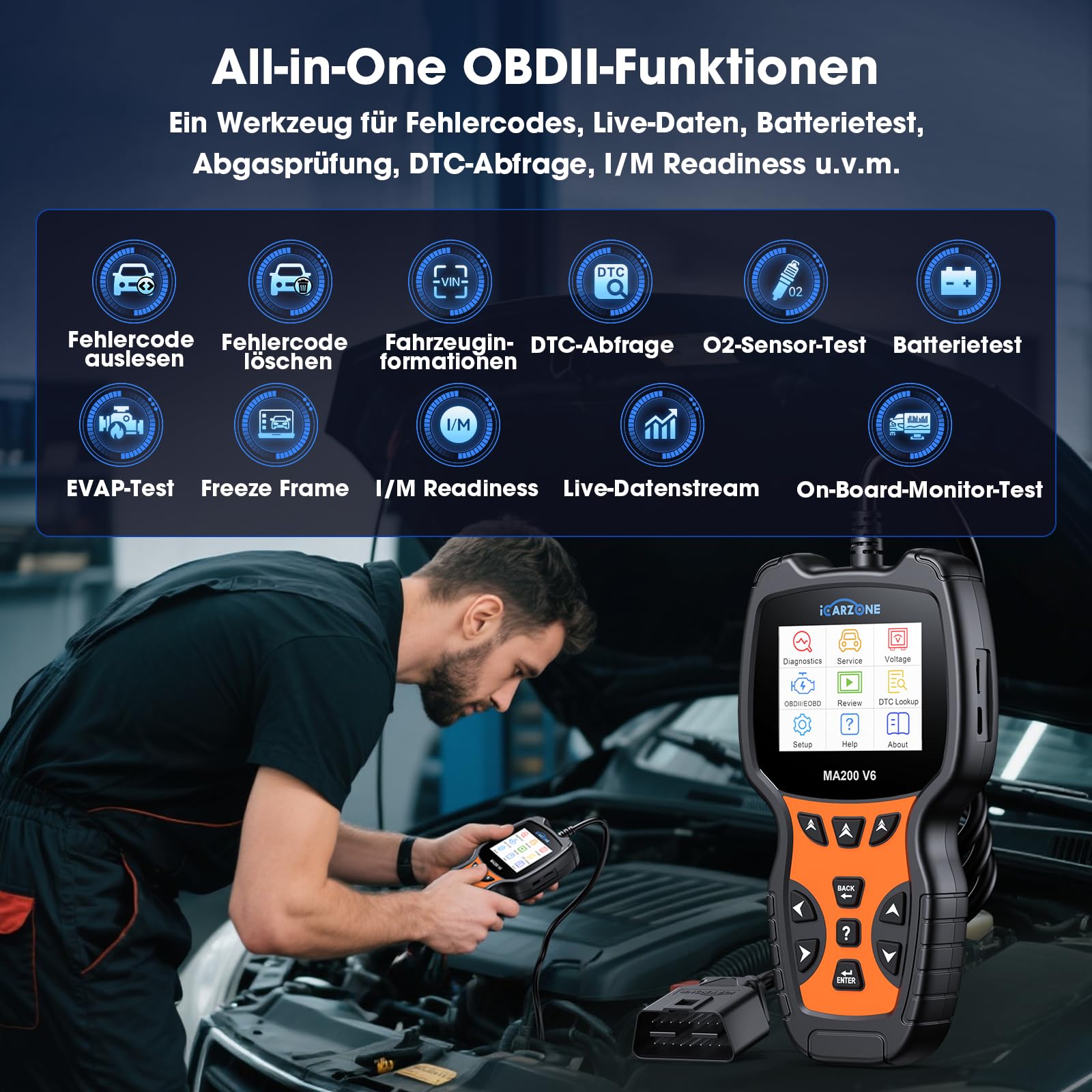 MA200 V6 OBD2 Diagnosegerät für Ben.z/Land Rover/Porsche/BM.W/Volvo/V.A.G, Alle Systemdiagnosen mit 6 Services, Öl/BMS/EPB/SAS/DP-F/TPMS Reset, KFZ Diagnosegerät, Auto VIN, Batterietest, Lebenslange
