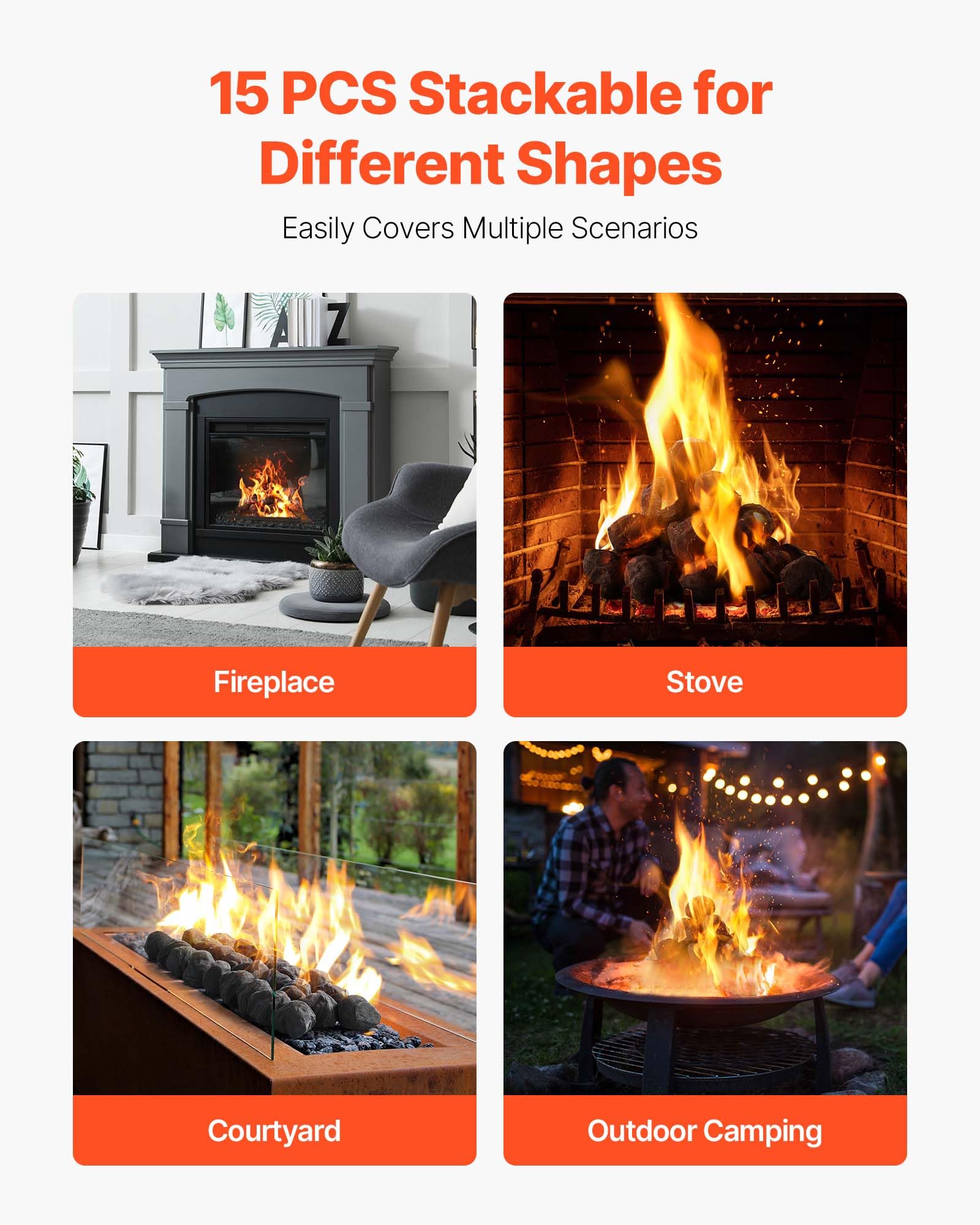 VEVOR Lot De 25 Pierres De Lave De 3 à 5,1 Cm Pour Foyer, Pierres De Lave Réutilisables Pour Intérieur Et Extérieur, Cheminées Au Propane/gaz, Poêle, Cour, Camping