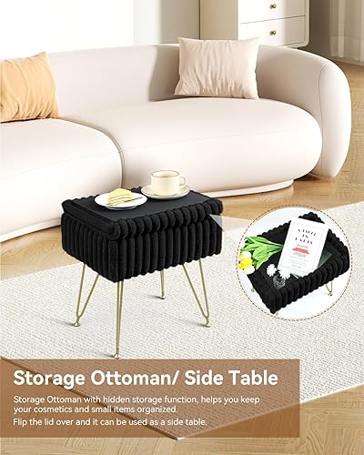 Miniatura 5 de ASND53B - Silla de tocador rectangular multifuncional con almacenamiento, reposapiés y reposapiés de terciopelo, base de hierro antideslizante para