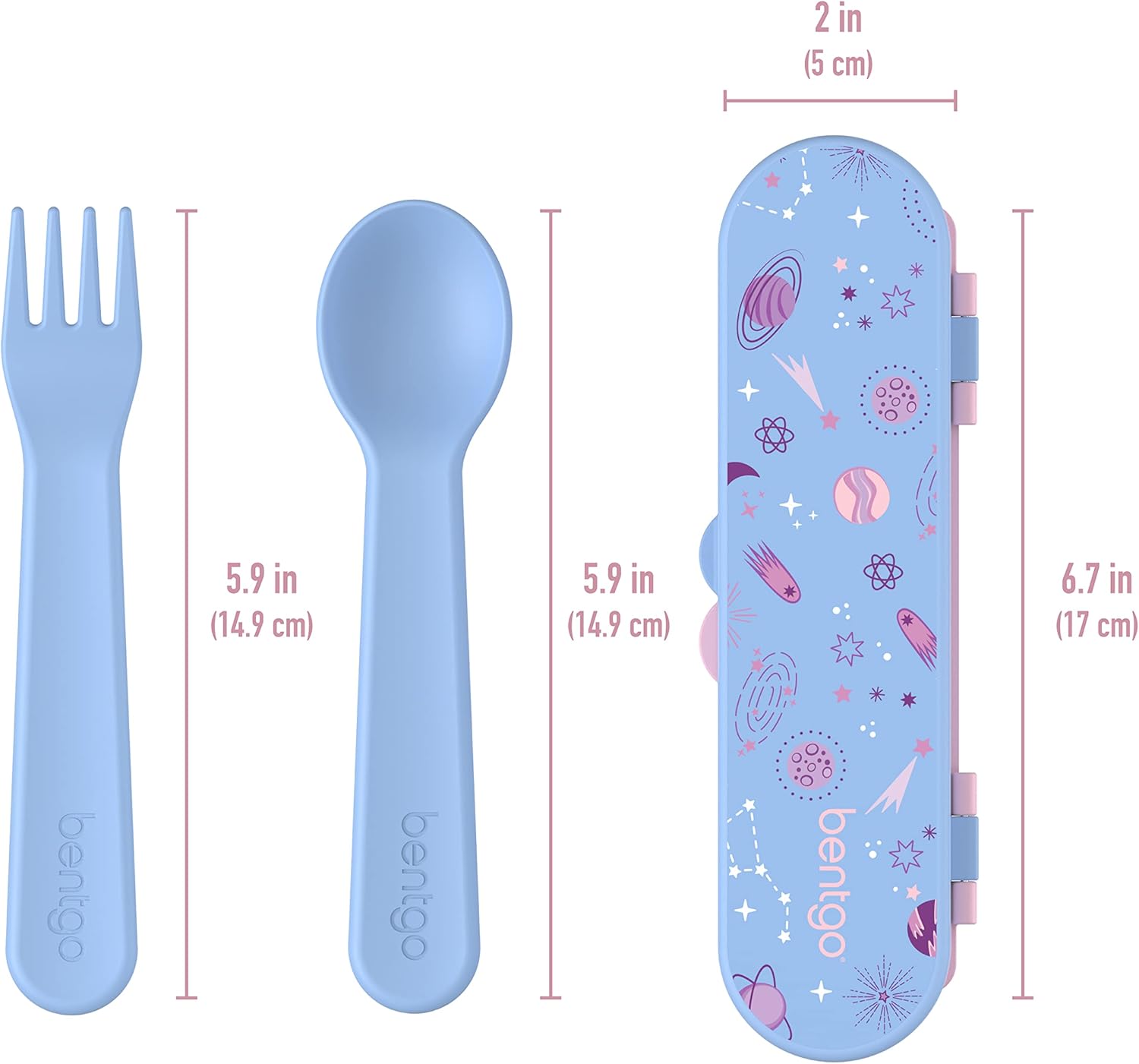 Bentgo Kids Utensil Set - Reusable Plastic Fork, Spoon & Storage Case - BPA-Free Materials, Easy-Grip Handles, Dishwasher Safe - Ideal for School Lunch, Travel, & Outdoors (Lavender Galaxy) - Image 5