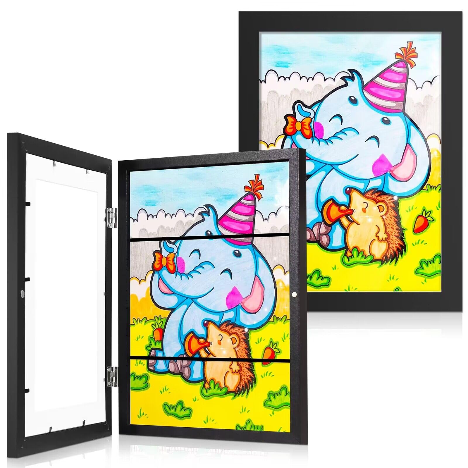 7CDXDPicture Frames for Wall, A4 Kids Art Frame Changeable 11.8×8.3” with Mat Holds 50 Pcs Pictures for Kids Drawings, Artworks, Certificate, Schoolwork, Landscape Photo