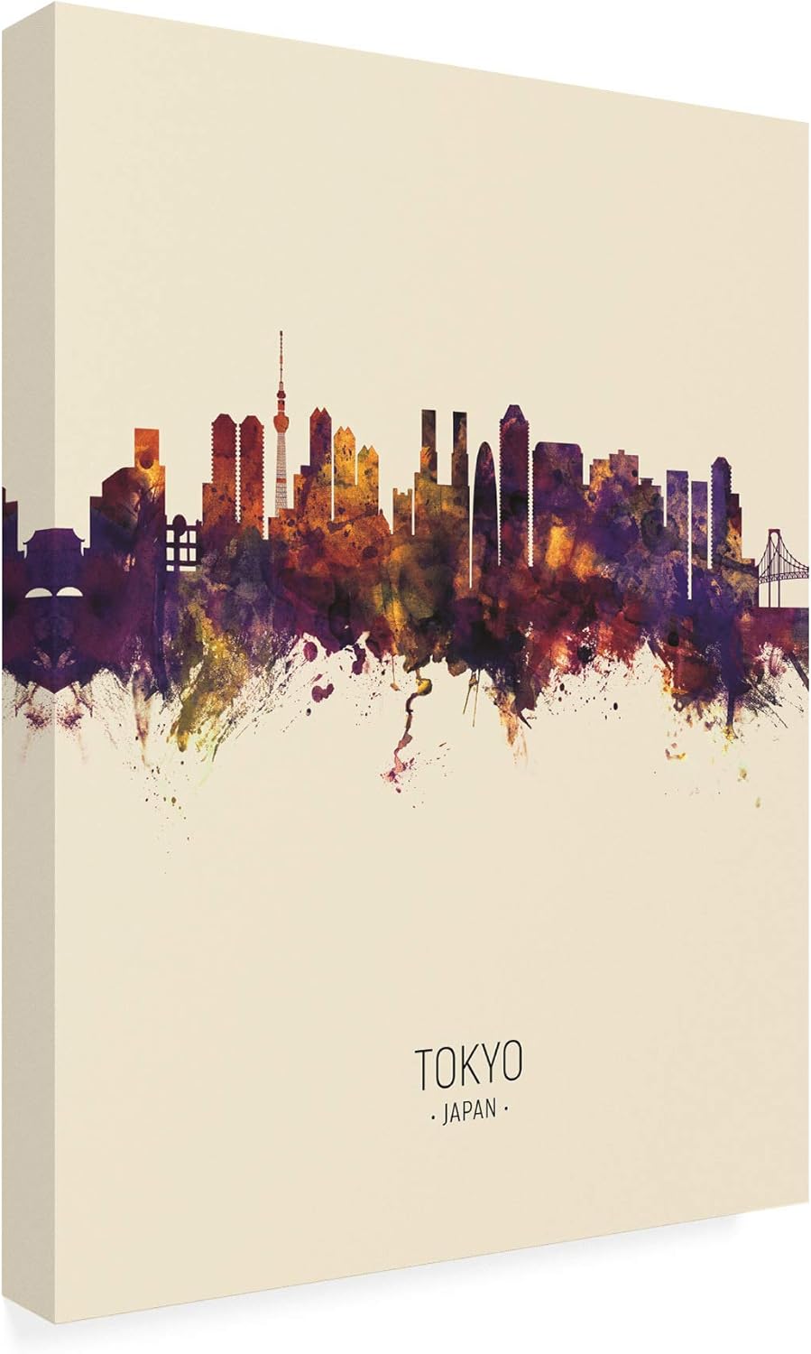 Tokyo Japan Skyline Watercolor Print on Canvas, 18x24, Framed