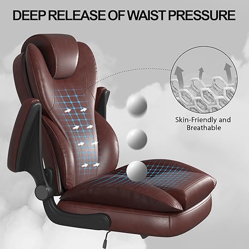 Miniatura 7 de Hovos Silla de oficina, ergonómica grande y alta silla de cuero de escritorio con brazos abatibles acolchados, bloqueo de inclinación ajustable,
