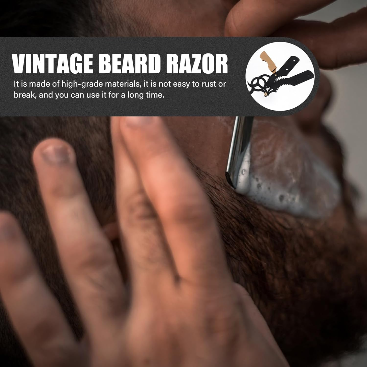 KALLORY 2pcs Vintage Straight Razors Manual Beard Trimming Tool Stainless Steel Shaving Razor Set with Ring Handle for Men Barber Haircut Grooming Random Color