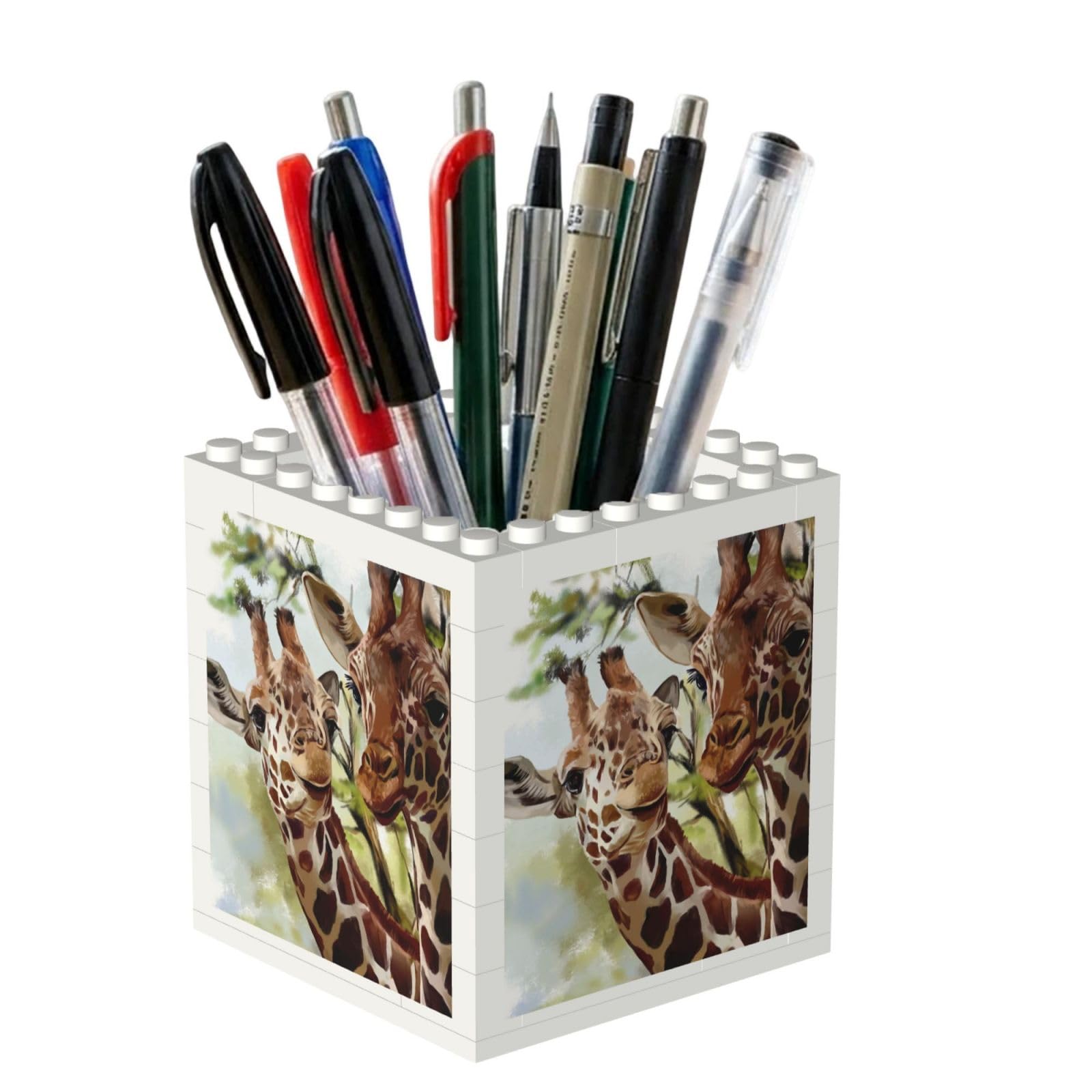 Poadnly Watercolor Deer Giraffe, Pen Pot Pencil Holder for Office Home School, Compact Desk Organiser for Office Stationery