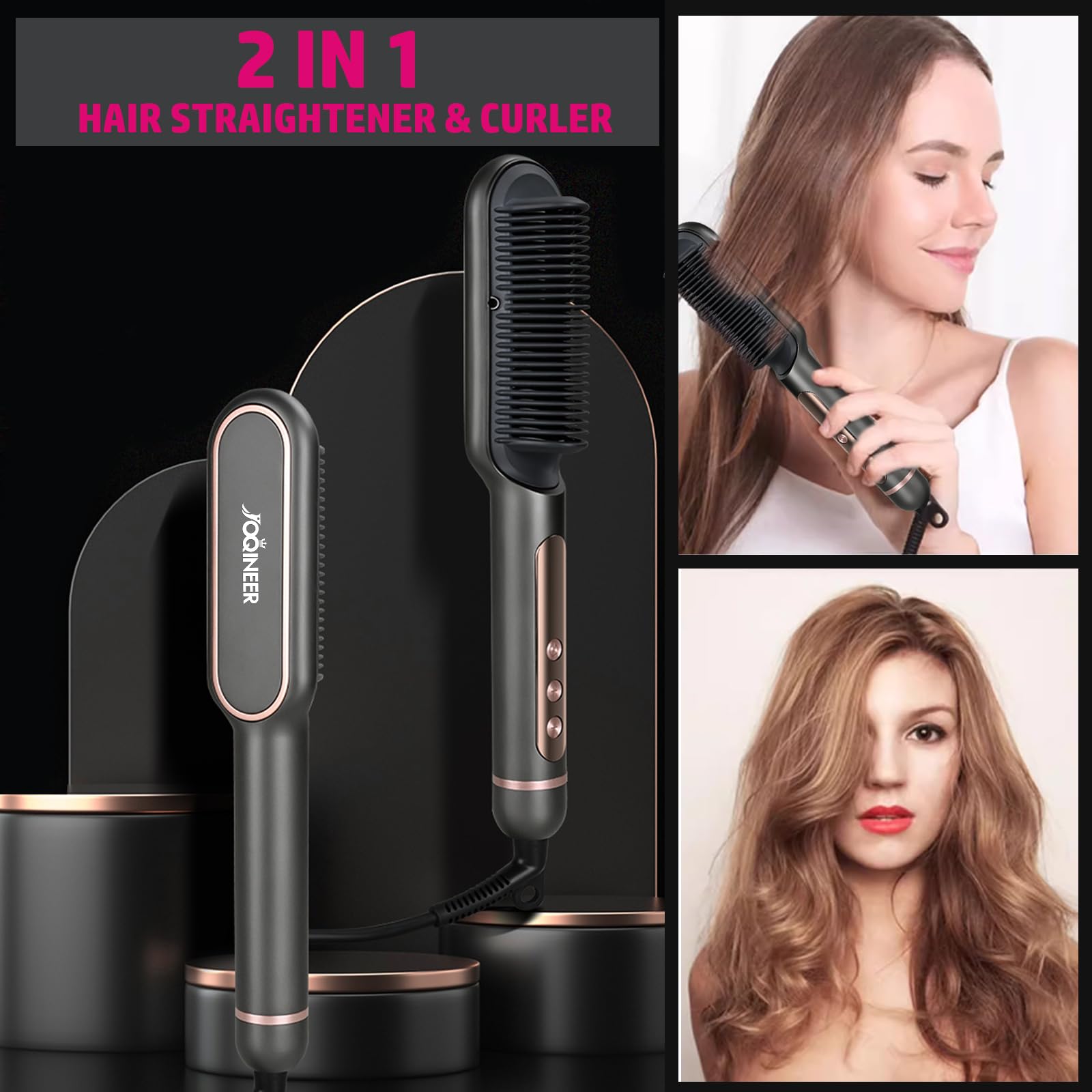 Negative Ionic Hair Straightener Brush-Upgrade Straightening Comb with Negative Ions,9 Temp Settings & LED Display,Anti-Scald - Image 4