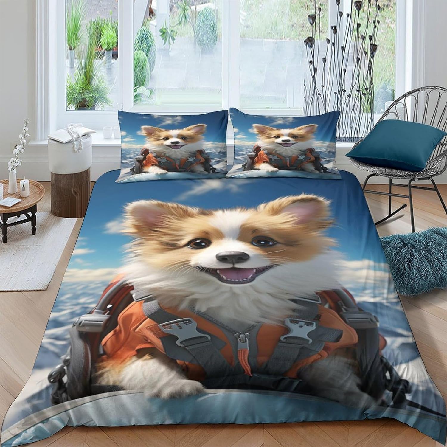 Literie parure de couette motif chien 260x240 cm en microfibre douce