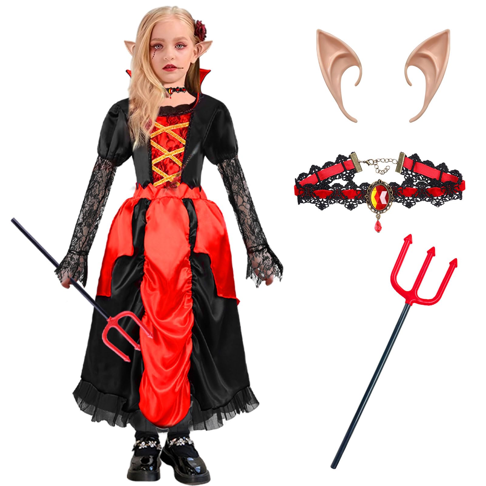 Kicpot Halloween Kids Vampire Costume for Girls,Noble Medieval Queen Royal Vampire Costume Dress UP Halloween Cosplay