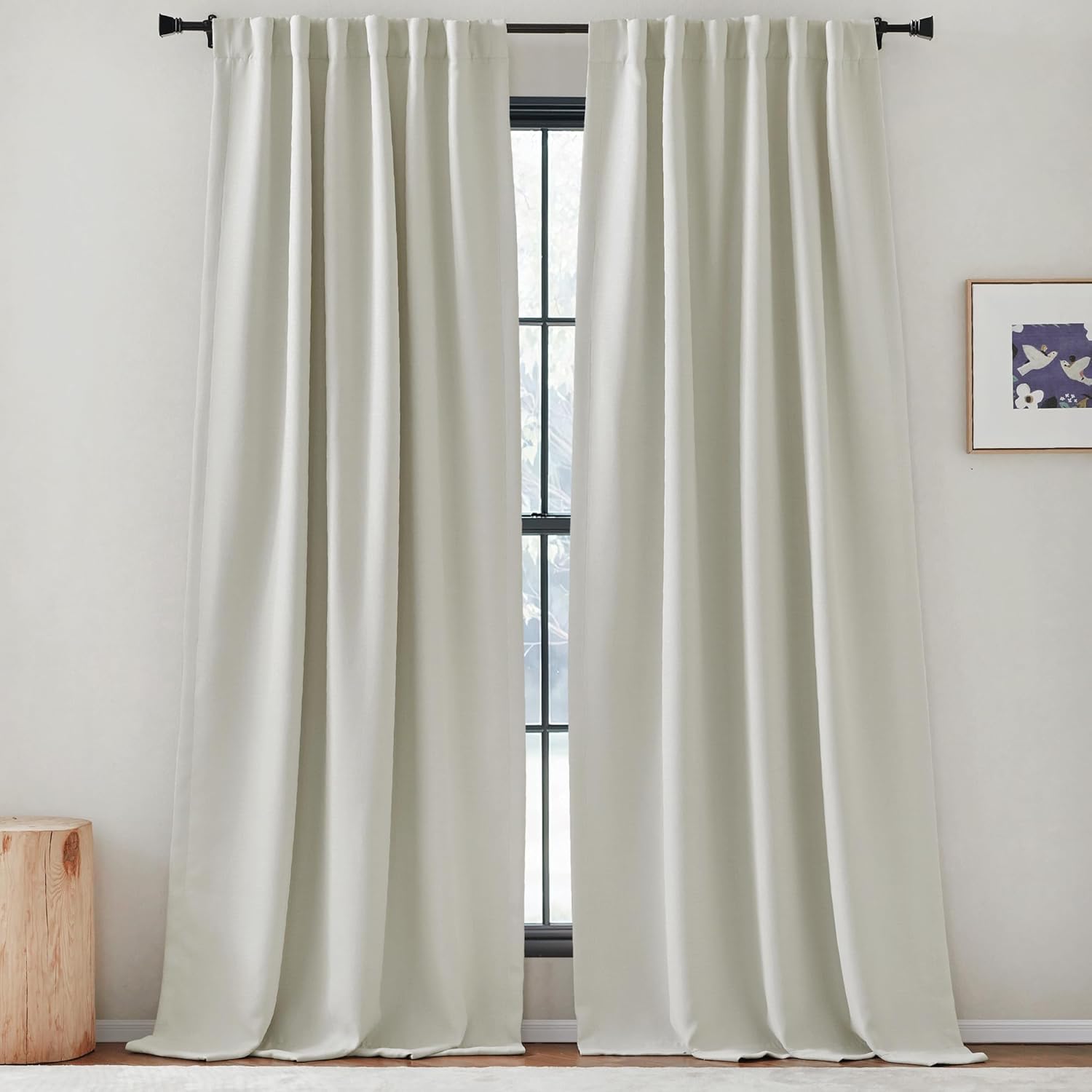 NICETOWN Room Darkening Curtains 84 inches Long Thermal Faux Linen Curtains for Bedroom 2 Panels, Pinch Pleated Light Blocking Thermal Insulated Thick Drapes for Living Room, Natural, W50 x L84