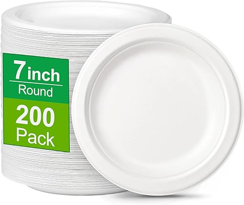 Miniatura 7 de Paquete de 500 platos de papel a granel, platos de papel pequeños de 7 pulgadas, platos de papel desechables 100% compostables y ecológicos, platos