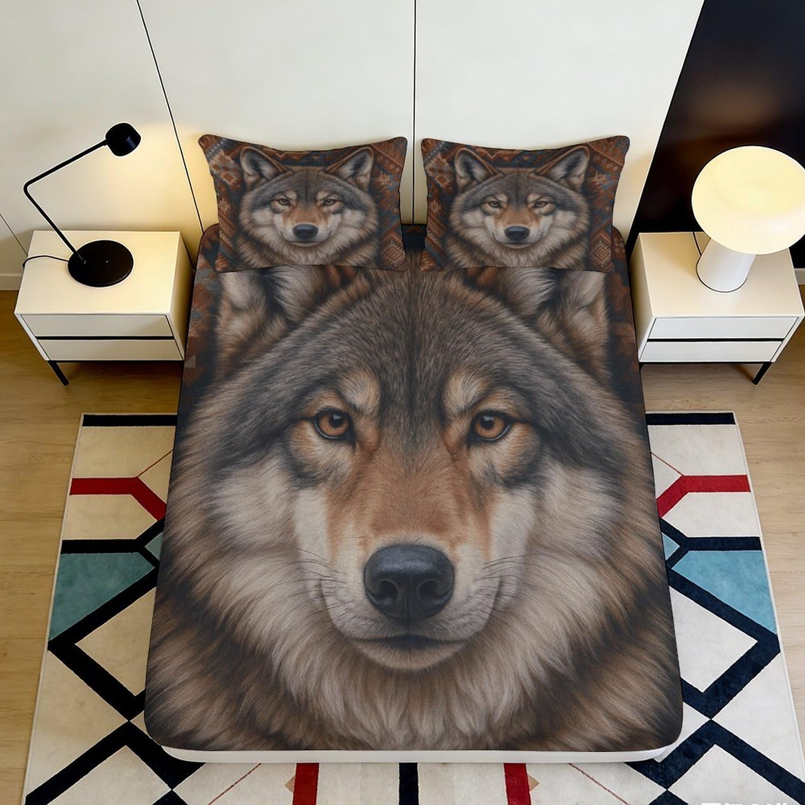 Decorative Wolf Theme Fitted Sheet 3D Printed, Soft Touch Microfiber, Bed Cover for Home Bedroom, Guest Room, Wrinkle Resistant, Apartment Bedding, 118 Chars 90x200x25cm