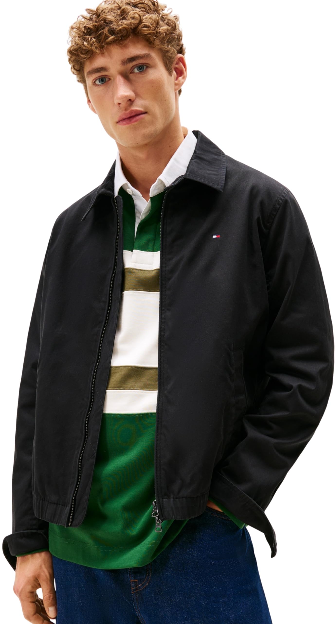 Tommy Hilfiger Men’s Classic Ivy Transitional Jacket with Zip, Black (Black), XL
