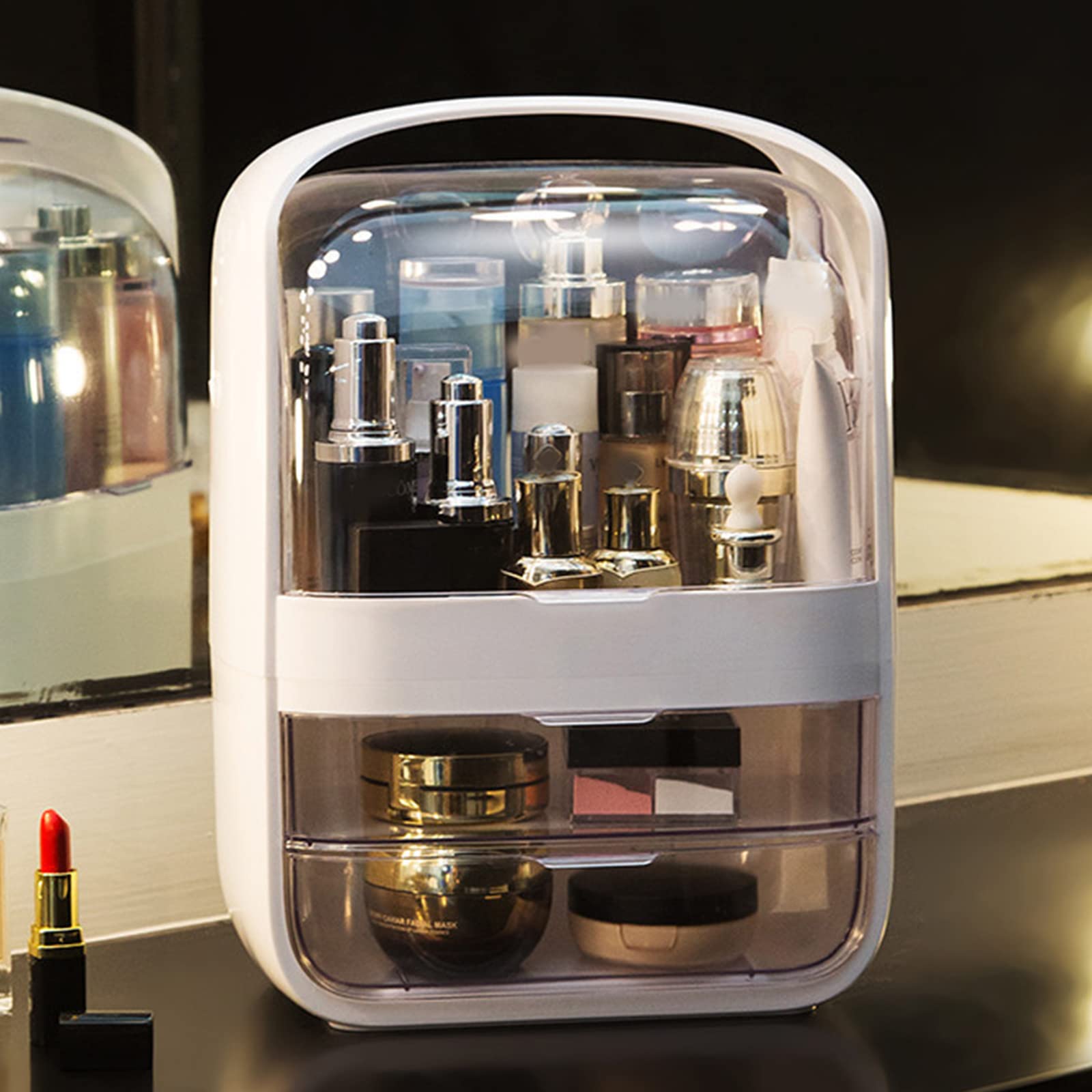 Caja de almacenamiento de maquillaje de plástico para escritorio, exquisita caja de almacenamiento de cosméticos, adecuada para niñas, mujeres, estudiantes universitarios, caja de almacenamiento
