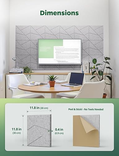 Miniatura 9 de Paquete de 18 paneles acústicos, paneles decorativos de absorción de sonido para paredes, puertas y techos, azulejos autoadhesivos de arte acústico