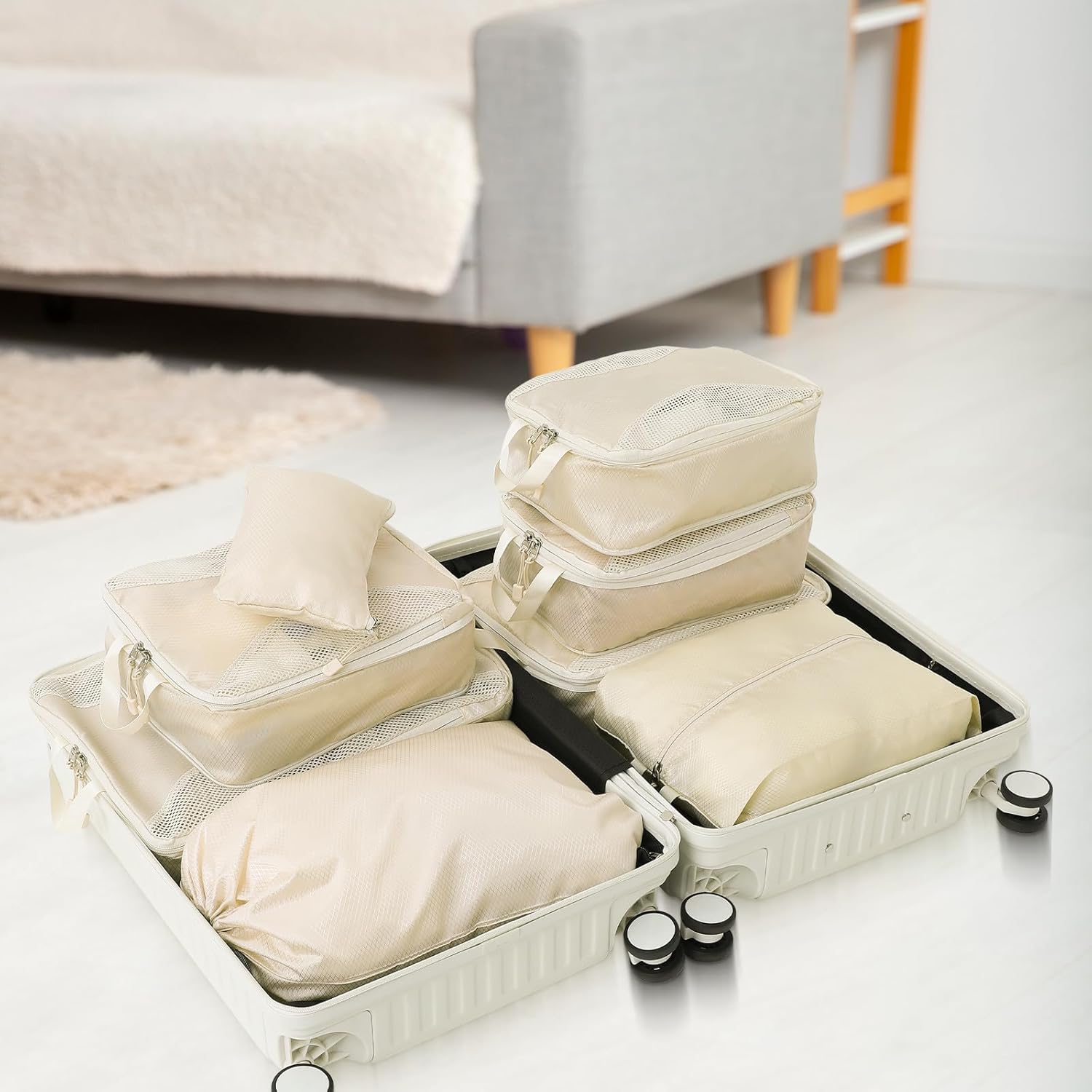 Travel Compression Packing Cubes Set Lightweight Polyester Travel Luggage Organizers Space-saving Suitcase Compression Bags for Efficient Packing