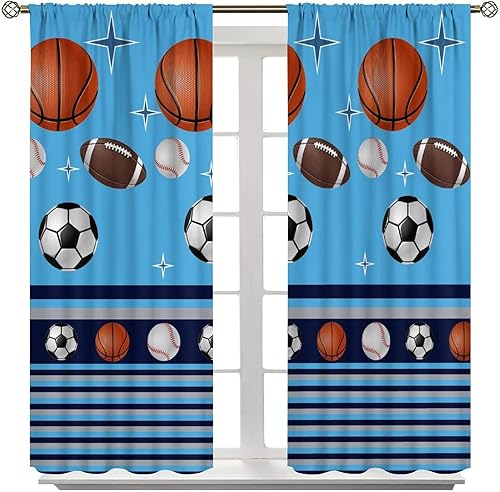 Miniatura 3 de Cortinas de baloncesto, temática deportiva, béisbol, fútbol, rugby, estampado de adolescentes, niños, dormitorio, sala de estar, ventana,