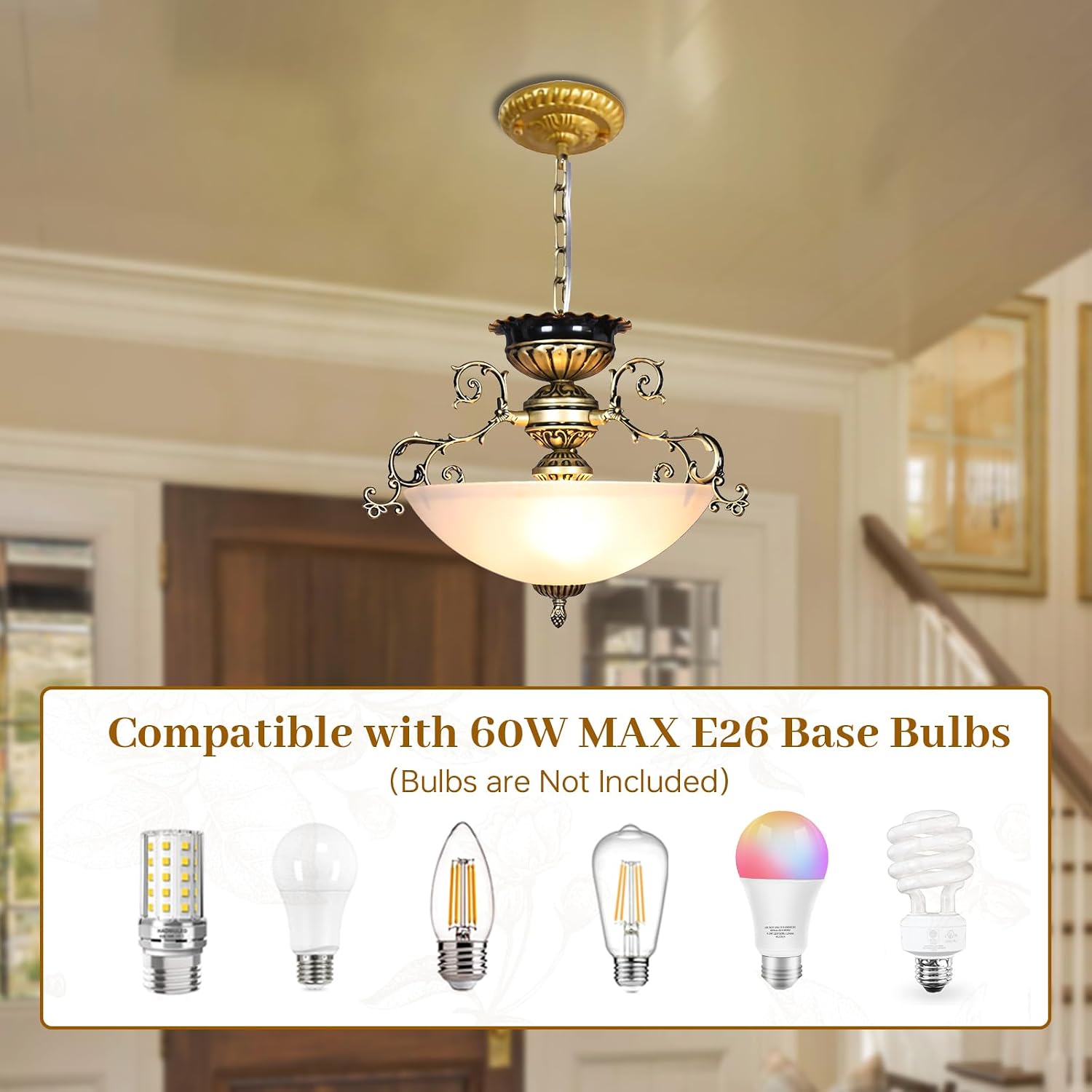 Vintage Gold Pendant Light Fixture Farmhouse Glass Chandelier with White Round Bowl Glass Shade Retro Modern Ceiling Pendant Lights for Kitchen Dining Room Foyer Entryway Bedroom (Black)