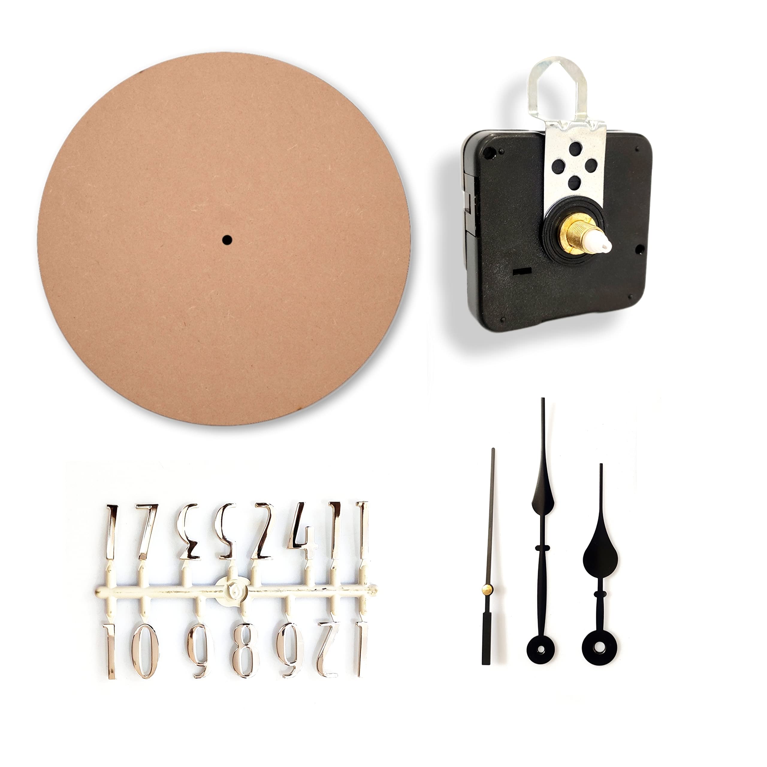 Epoxy Fusion DIY 12" inch Round Blank MDF (7mm) with Quartz Set for Resin Art Work, Wood Sheet Craft, Fluid Art & Other Decoration. MDF Wall Clock DIY Set_151 (Silver)