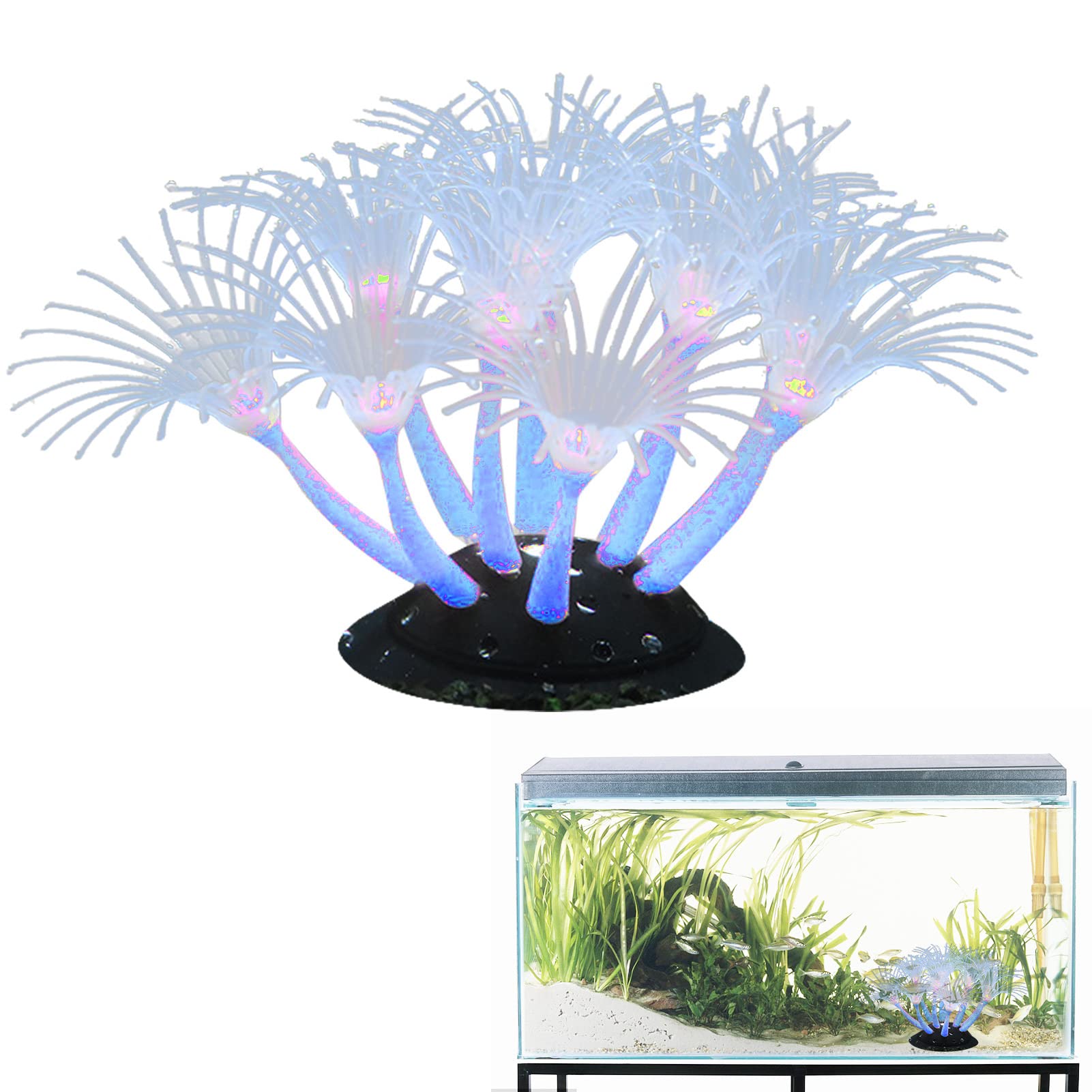 Keloc Blue Artificial Silicone Coral - Aquarium Fish Tank Ornaments,Glowing Silicone Simulation Coral Plant Decorations With Suction Cup For Aquarium Fish Tank Decoration