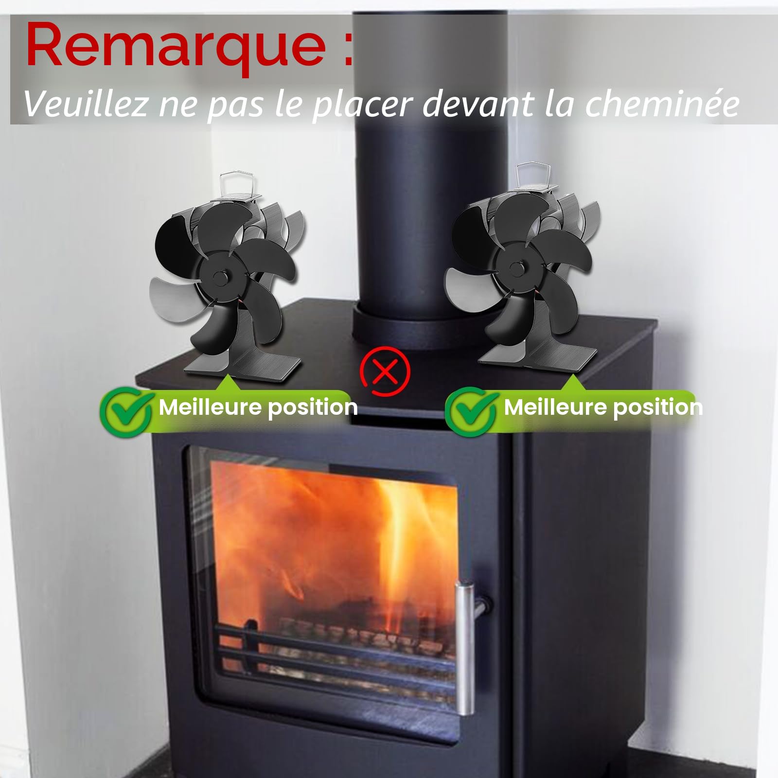Ventilateur de cheminée à 6 pales, ventilateur de poêle avec télécommande, ventilateur à commande thermique pour poêles à bois et cheminées, fonctionnement silencieux