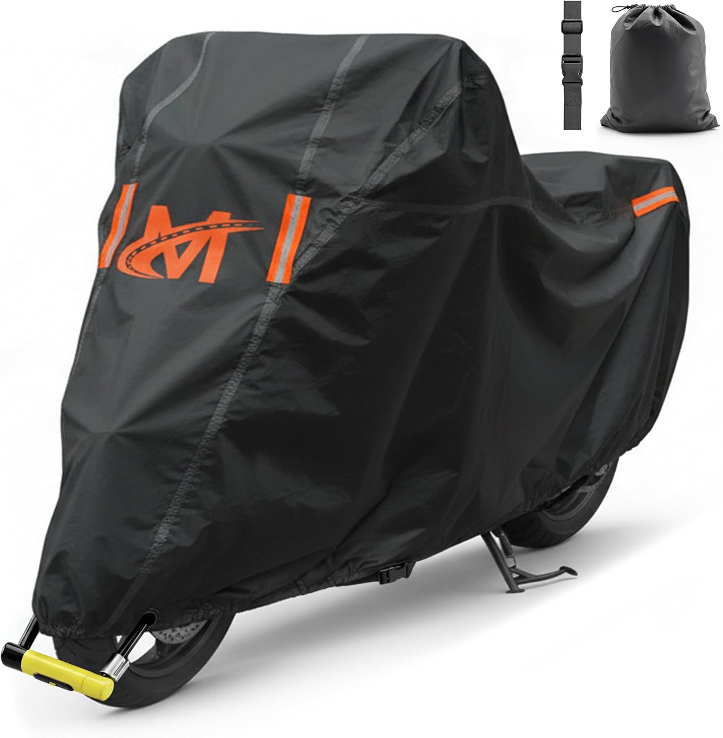 Mockins 91"x49"x39" Large Motorcycle Cover Heavy Duty Dual-Layer 250G PVC + Soft HD Cotton | Motorcycle Cover Waterproof Outdoor Fit for Midsize Cruisers, Sport-Touring, Retro Models & More Up to 91"
