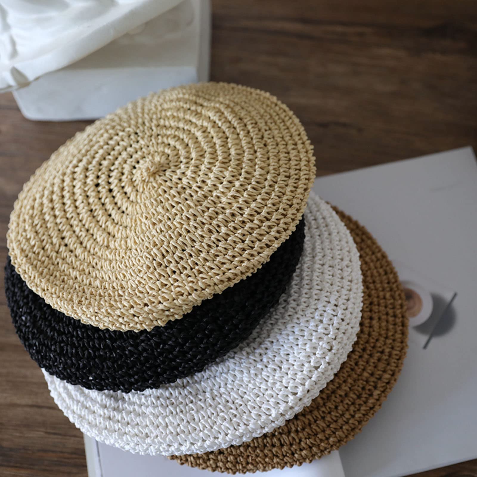 3485 Women Summer Straw Woven Sunhat Classic French Style Beret Artist French Beret, Beret Hat, Straw Beret, Cute Beret, Natural  main image 3