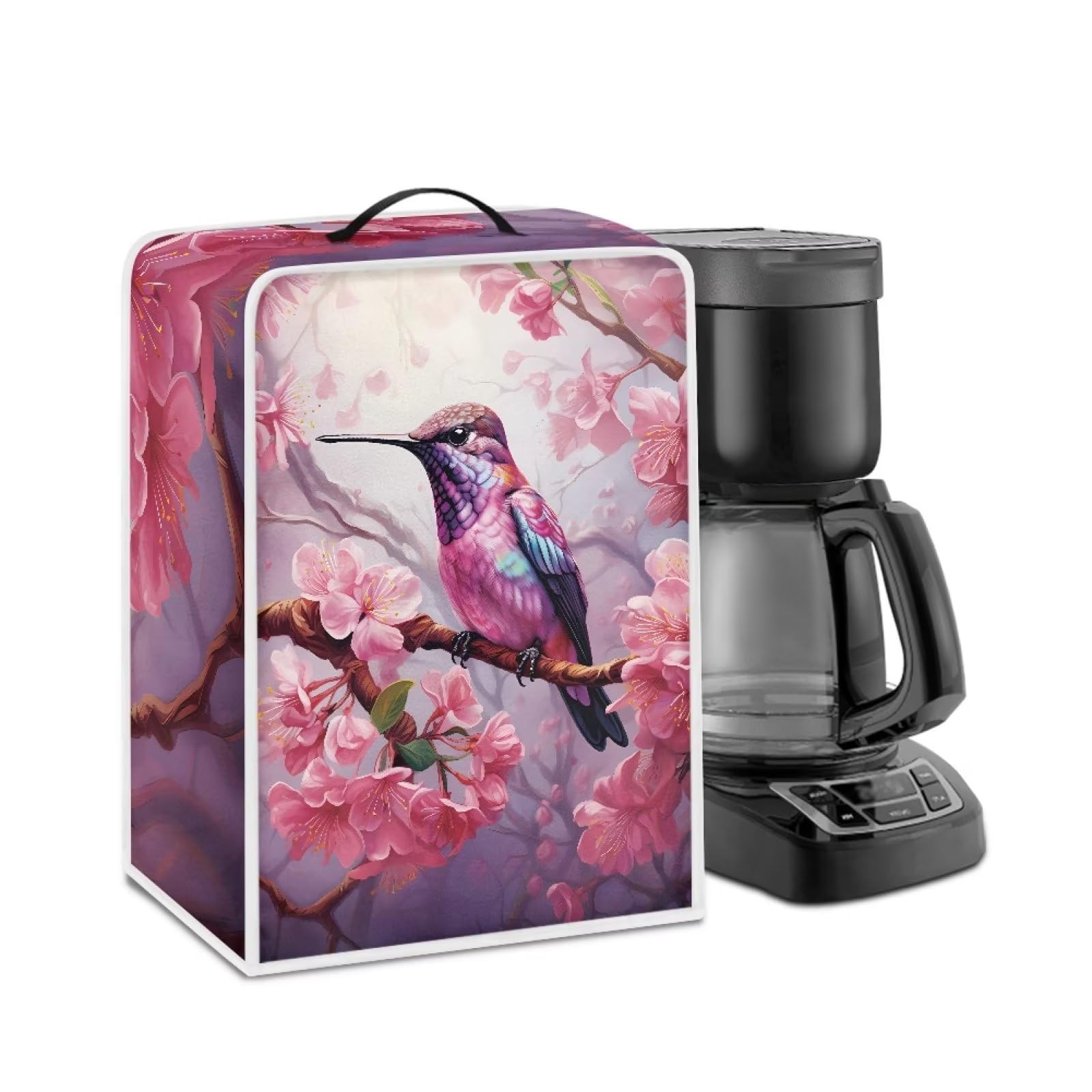 NETILGEN Coffee Maker Dust Cover Coffee Machine Dustproof Covers Kitchen Appliances Protector Easy Clean Dustproof Fingerprint Protection Gift for Mom Wife Friends, Hummingbird Pink Flower — image 1