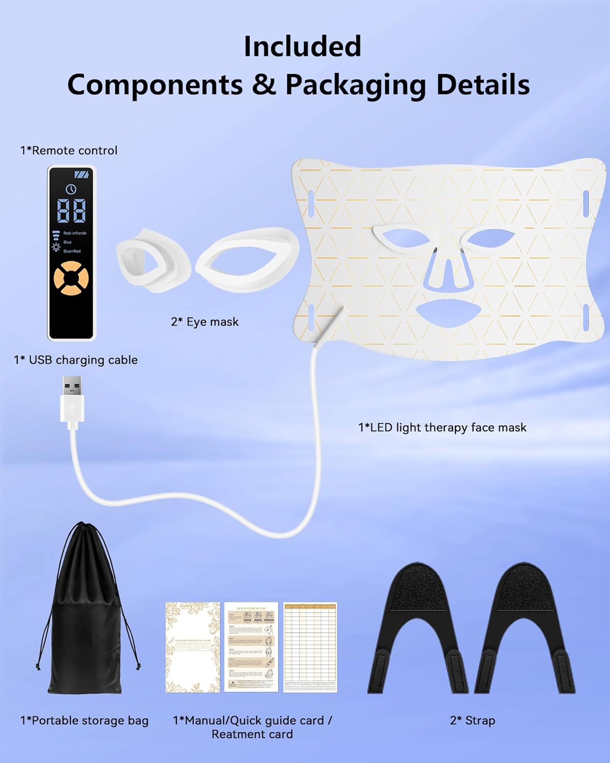 Red Light Therapy for Face,LED Face Mask Light Therapy, 630nm & 830nm Wavelength LED Light Therapy Device for Home Use (Grid White)
