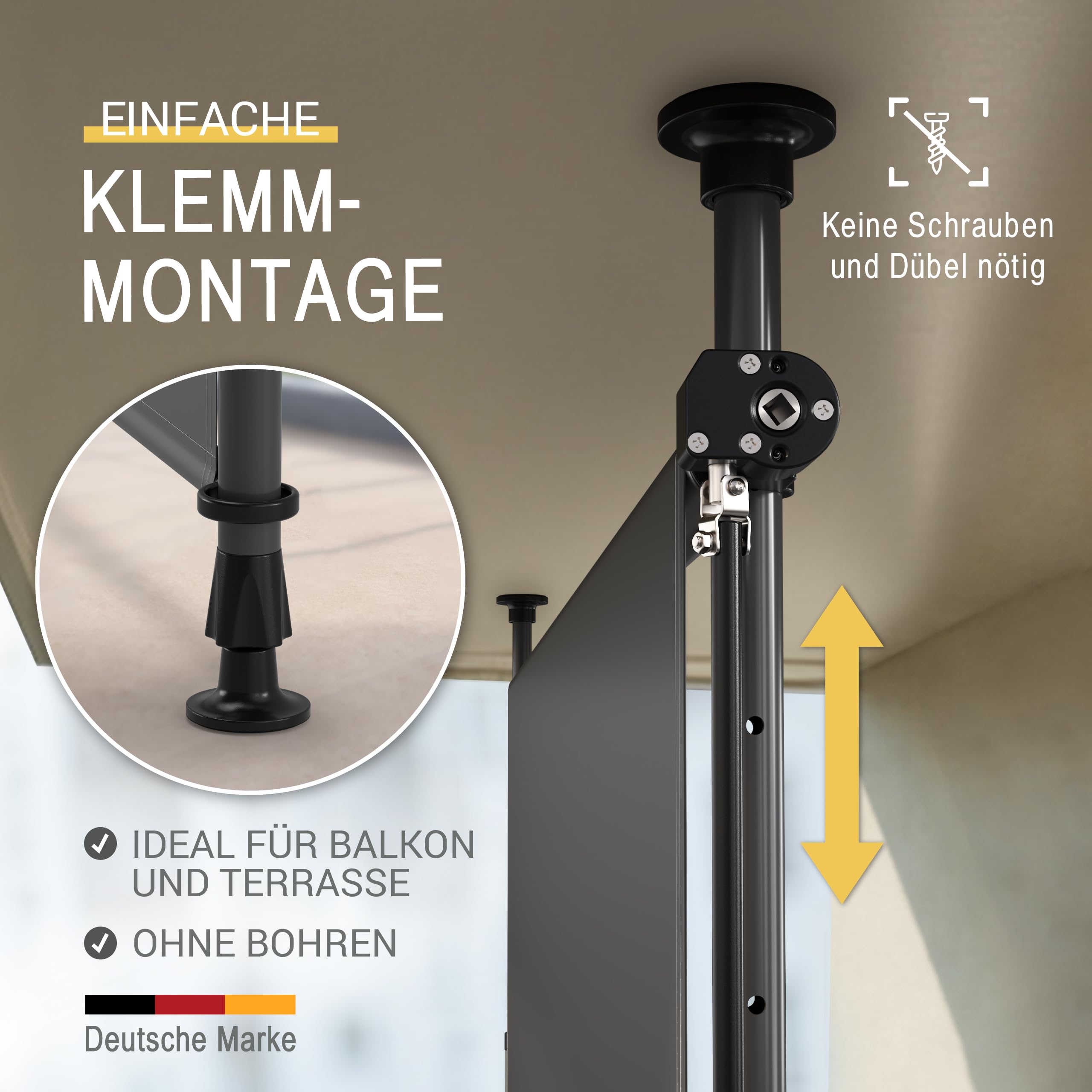 Sol Royal Klemmmarkise Senkrechtmarkise außen – Vertikalmarkise 200x310cm Sichtschutz & Sonnenschutz Balkon Markise ohne Bohren – Windschutz Garten Terrasse Handkurbel Anthrazit Wasserdicht KM5