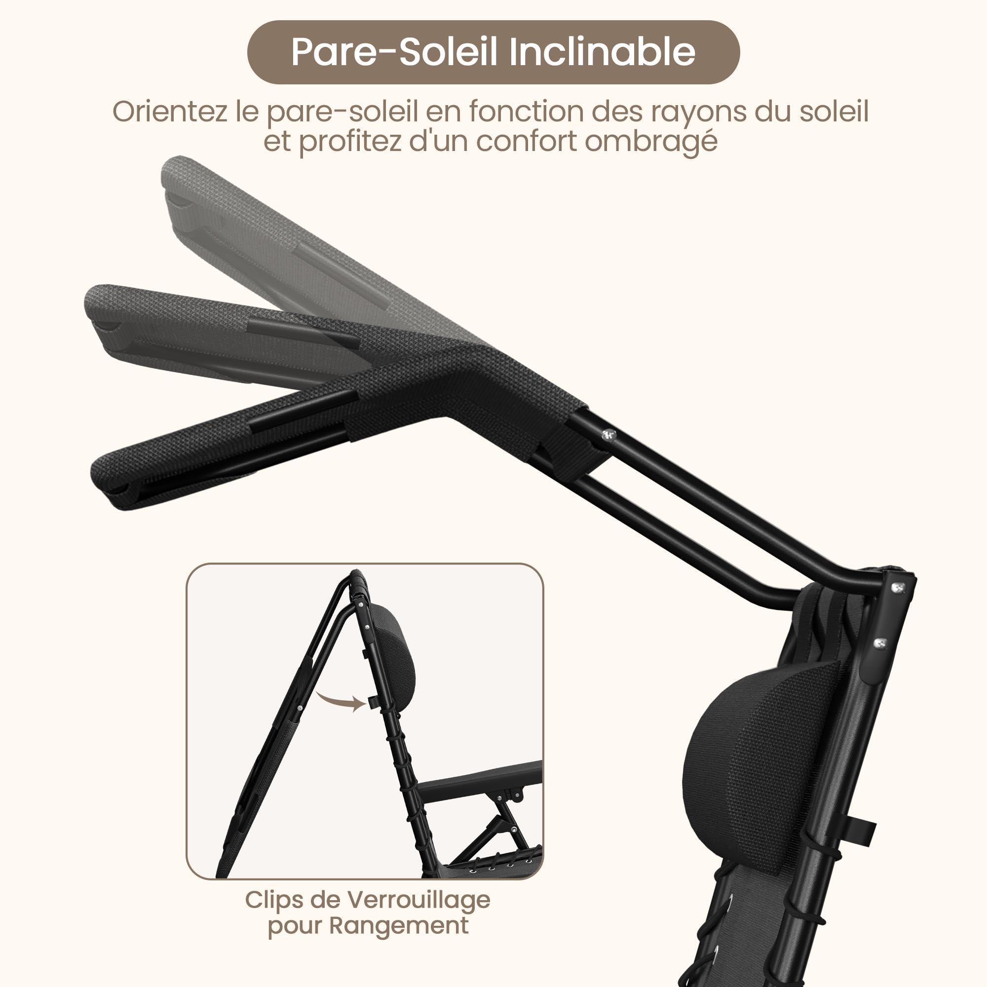 Abician Bain de Soleil Chaise Longue de Jardin avec Pare-Soleil & Appuie-tê