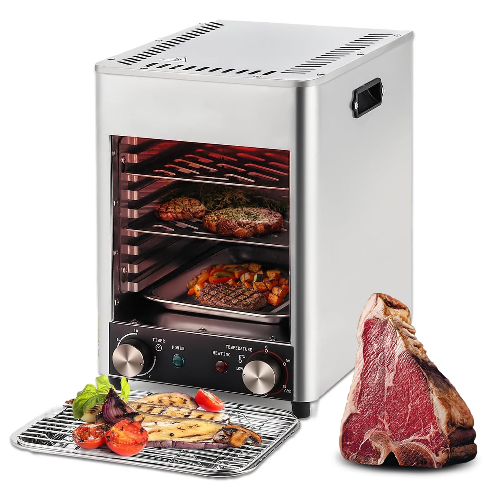 Eastnmythet Electric Steak Cooker 800?, 1700W 8-Layer Grill Electric Oven, Stainless Steel Electric Steak Broiler for Party, Adjustable Time