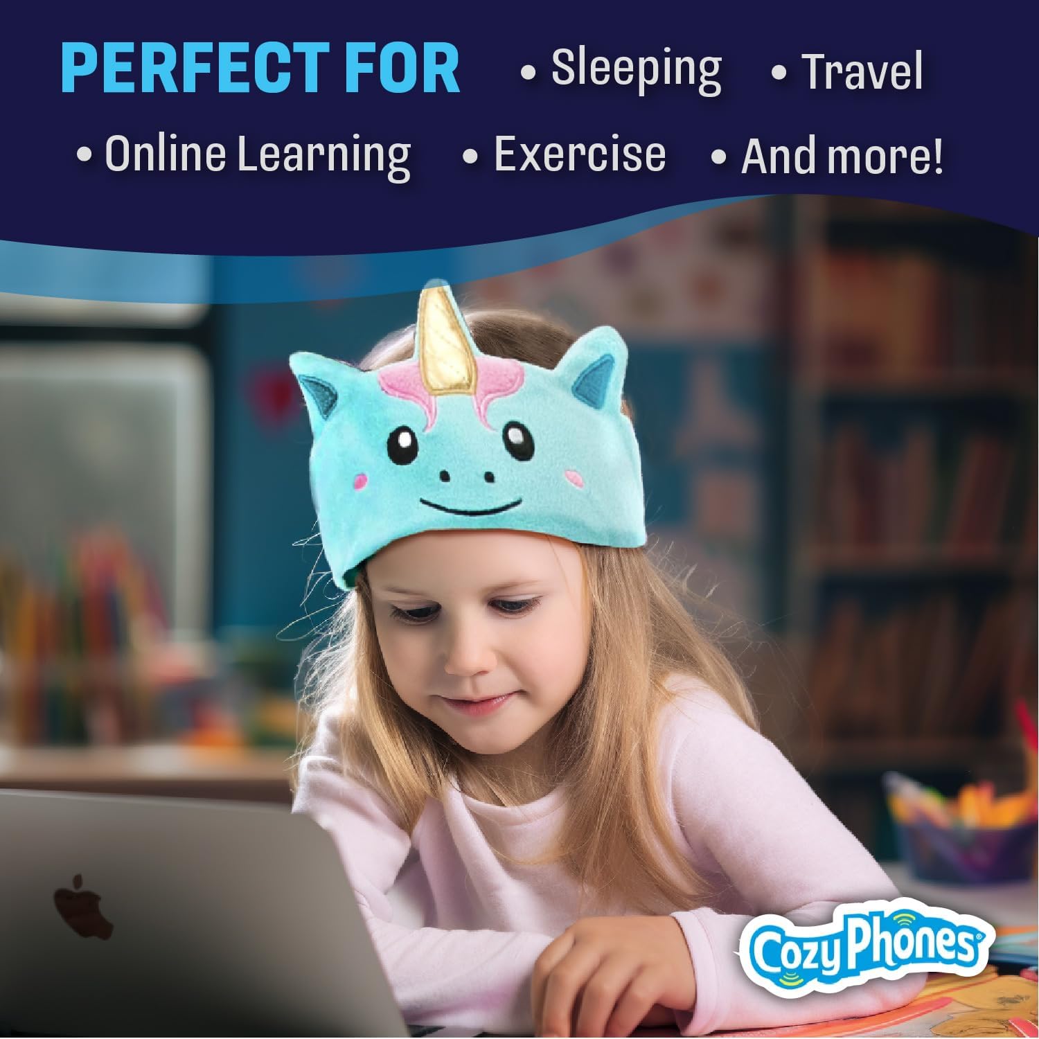 CozyPhones Kids Headphones, Headband Earphones for Children, Baby, & Toddlers 1-3. Stretchy & Comfy for Home, Plane & Car Travel Accessories - Mystic Unicorn - Image 5