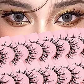 outopen 10 Pairs Manga Lashes Natural Look False Eyelashes Wispy Spiky Anime Lashes Korean Japanese Asian Style Cosplay Fake Eyelashes with Clear Band