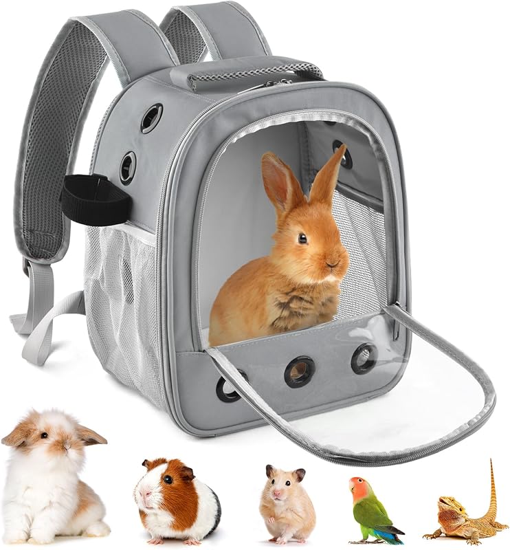 Mochila Transportadora para Pequenos Animais DBNESS com Janela Transparente, Bolsa para Água e Almofada Removível (Cinza-claro)